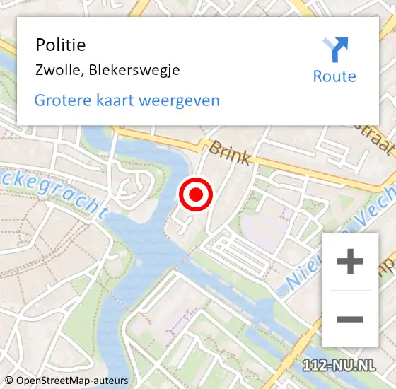 Locatie op kaart van de 112 melding: Politie Zwolle, Blekerswegje op 15 april 2022 13:41