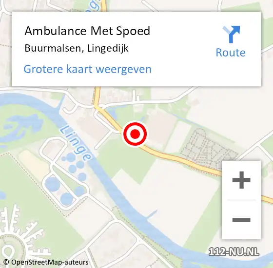 Locatie op kaart van de 112 melding: Ambulance Met Spoed Naar Buurmalsen, Lingedijk op 15 april 2022 13:58
