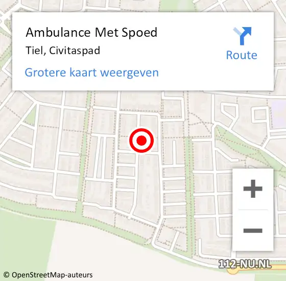 Locatie op kaart van de 112 melding: Ambulance Met Spoed Naar Tiel, Civitaspad op 15 april 2022 14:41