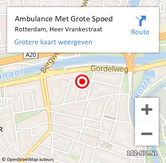 Locatie op kaart van de 112 melding: Ambulance Met Grote Spoed Naar Rotterdam, Heer Vrankestraat op 15 april 2022 16:12