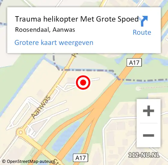 Locatie op kaart van de 112 melding: Trauma helikopter Met Grote Spoed Naar Roosendaal, Aanwas op 15 april 2022 16:48