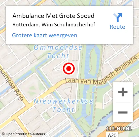Locatie op kaart van de 112 melding: Ambulance Met Grote Spoed Naar Rotterdam, Wim Schuhmacherhof op 15 april 2022 16:55