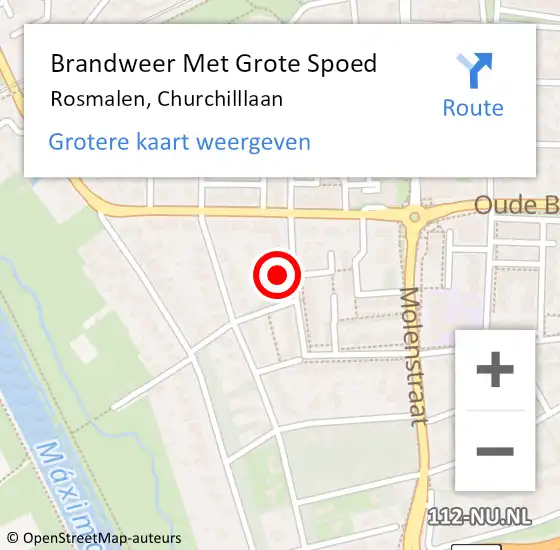 Locatie op kaart van de 112 melding: Brandweer Met Grote Spoed Naar Rosmalen, Churchilllaan op 15 april 2022 17:14