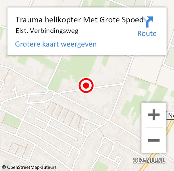Locatie op kaart van de 112 melding: Trauma helikopter Met Grote Spoed Naar Elst, Verbindingsweg op 15 april 2022 17:27