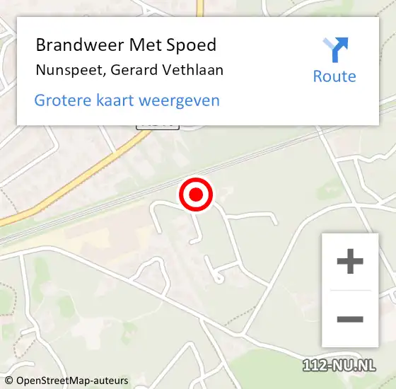 Locatie op kaart van de 112 melding: Brandweer Met Spoed Naar Nunspeet, Gerard Vethlaan op 15 april 2022 17:29