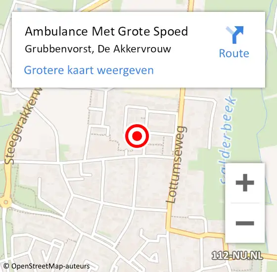 Locatie op kaart van de 112 melding: Ambulance Met Grote Spoed Naar Grubbenvorst, De Akkervrouw op 14 juli 2014 14:59