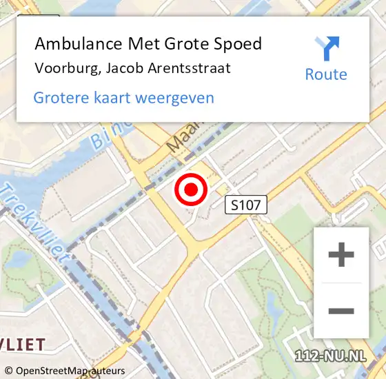 Locatie op kaart van de 112 melding: Ambulance Met Grote Spoed Naar Voorburg, Jacob Arentsstraat op 15 april 2022 17:55