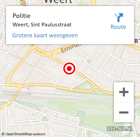 Locatie op kaart van de 112 melding: Politie Weert, Sint Paulusstraat op 15 april 2022 17:59