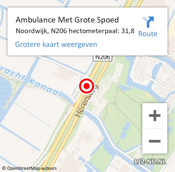 Locatie op kaart van de 112 melding: Ambulance Met Grote Spoed Naar Noordwijk, N206 hectometerpaal: 31,8 op 15 april 2022 18:01