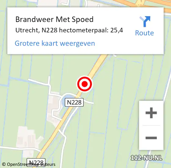 Locatie op kaart van de 112 melding: Brandweer Met Spoed Naar Utrecht, N228 hectometerpaal: 25,4 op 15 april 2022 18:13