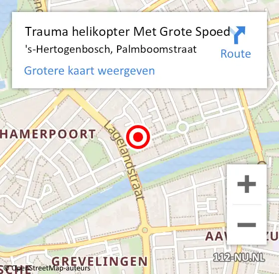 Locatie op kaart van de 112 melding: Trauma helikopter Met Grote Spoed Naar 's-Hertogenbosch, Palmboomstraat op 15 april 2022 18:42