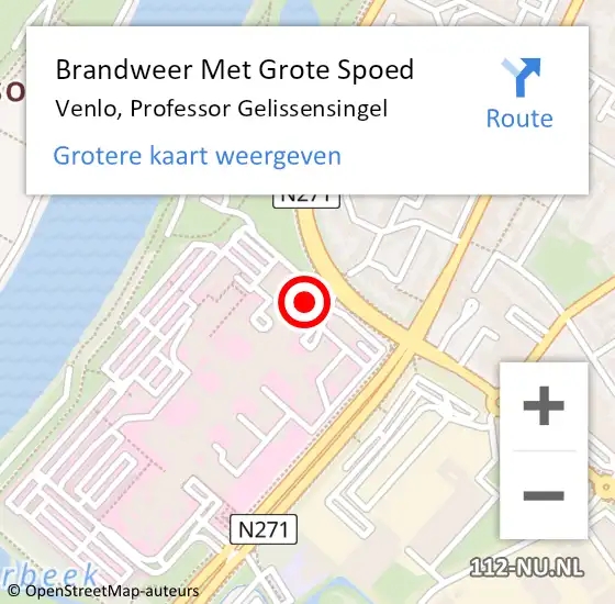 Locatie op kaart van de 112 melding: Brandweer Met Grote Spoed Naar Venlo, Professor Gelissensingel op 15 april 2022 19:06