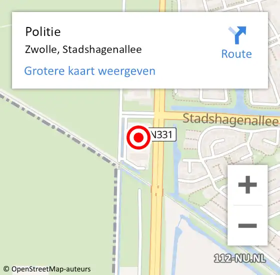 Locatie op kaart van de 112 melding: Politie Zwolle, Stadshagenallee op 15 april 2022 19:10