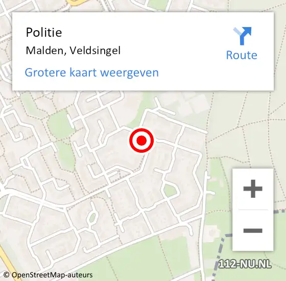 Locatie op kaart van de 112 melding: Politie Malden, Veldsingel op 15 april 2022 19:10