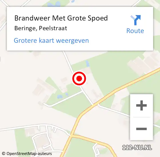 Locatie op kaart van de 112 melding: Brandweer Met Grote Spoed Naar Beringe, Peelstraat op 15 april 2022 19:17