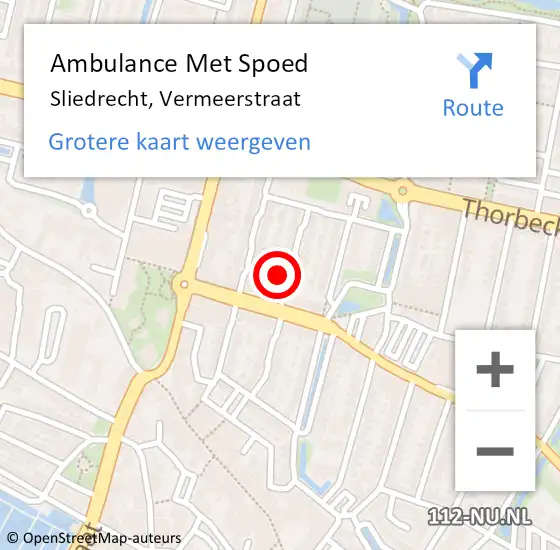 Locatie op kaart van de 112 melding: Ambulance Met Spoed Naar Sliedrecht, Vermeerstraat op 15 april 2022 19:25