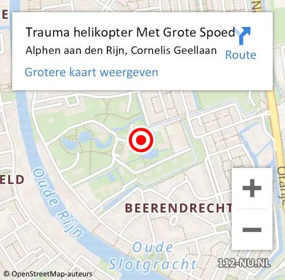 Locatie op kaart van de 112 melding: Trauma helikopter Met Grote Spoed Naar Alphen aan den Rijn, Cornelis Geellaan op 15 april 2022 19:26