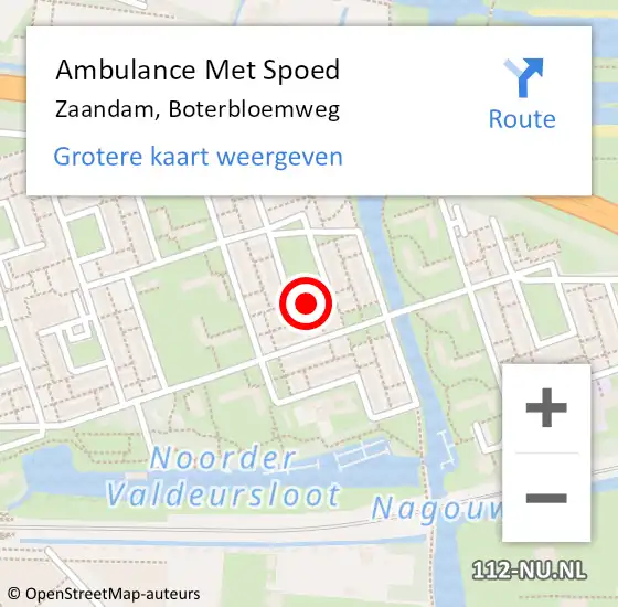 Locatie op kaart van de 112 melding: Ambulance Met Spoed Naar Zaandam, Boterbloemweg op 15 april 2022 19:57