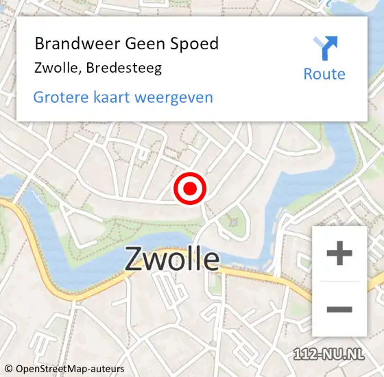 Locatie op kaart van de 112 melding: Brandweer Geen Spoed Naar Zwolle, Bredesteeg op 15 april 2022 19:58