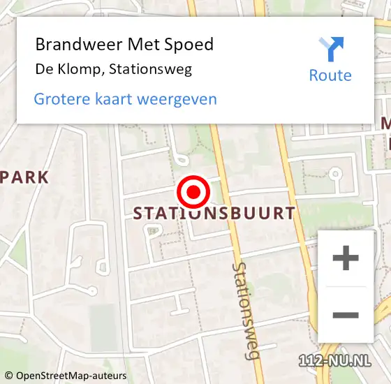 Locatie op kaart van de 112 melding: Brandweer Met Spoed Naar De Klomp, Stationsweg op 15 april 2022 20:09