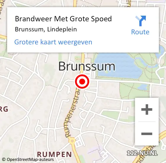 Locatie op kaart van de 112 melding: Brandweer Met Grote Spoed Naar Brunssum, Lindeplein op 15 april 2022 20:12