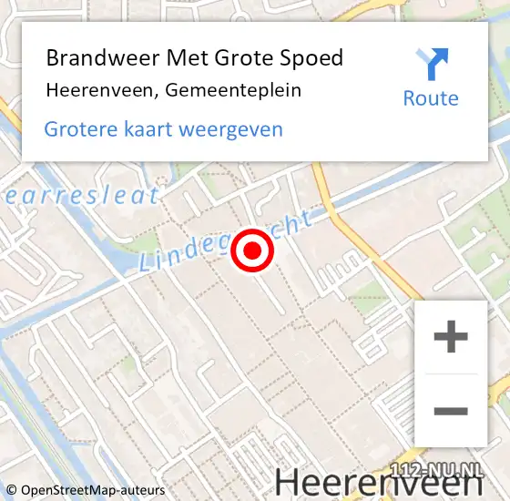 Locatie op kaart van de 112 melding: Brandweer Met Grote Spoed Naar Heerenveen, Gemeenteplein op 15 april 2022 20:28