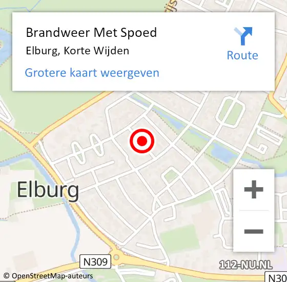 Locatie op kaart van de 112 melding: Brandweer Met Spoed Naar Elburg, Korte Wijden op 15 april 2022 20:52