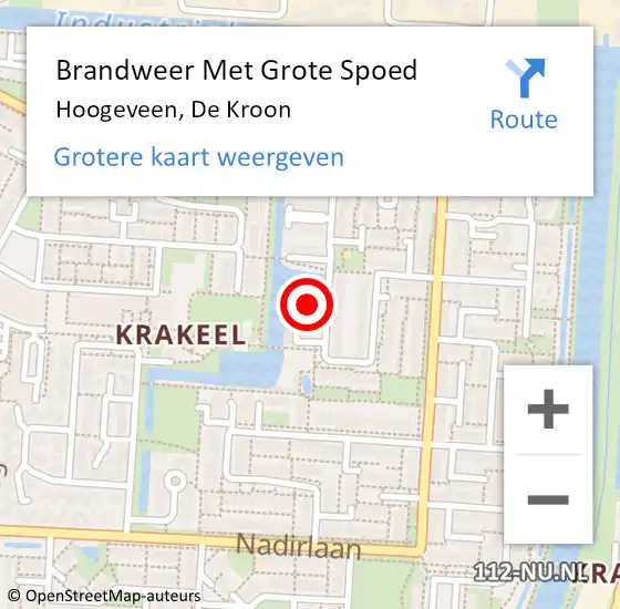 Locatie op kaart van de 112 melding: Brandweer Met Grote Spoed Naar Hoogeveen, De Kroon op 15 april 2022 21:17