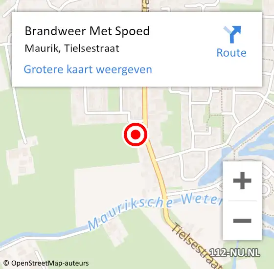 Locatie op kaart van de 112 melding: Brandweer Met Spoed Naar Maurik, Tielsestraat op 15 april 2022 22:01