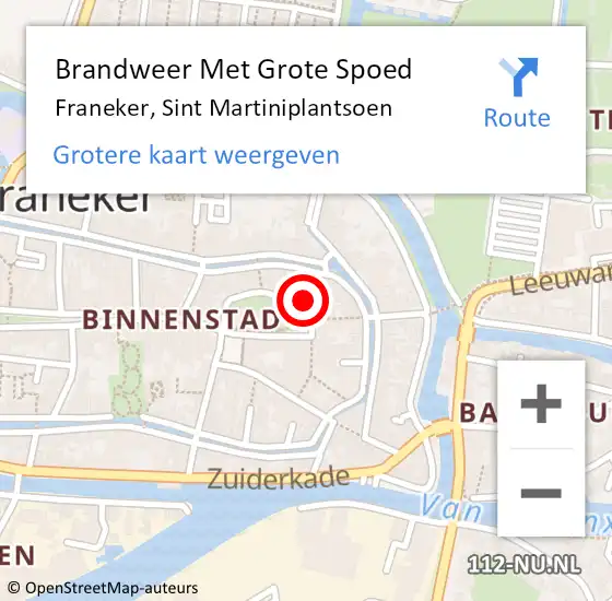 Locatie op kaart van de 112 melding: Brandweer Met Grote Spoed Naar Franeker, Sint Martiniplantsoen op 15 april 2022 22:01