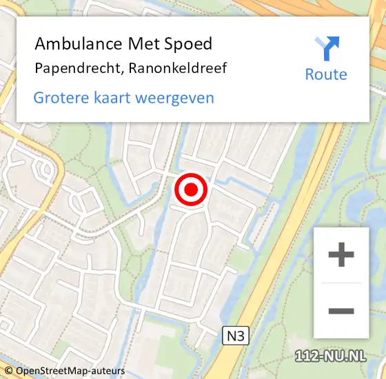 Locatie op kaart van de 112 melding: Ambulance Met Spoed Naar Papendrecht, Ranonkeldreef op 15 april 2022 22:06
