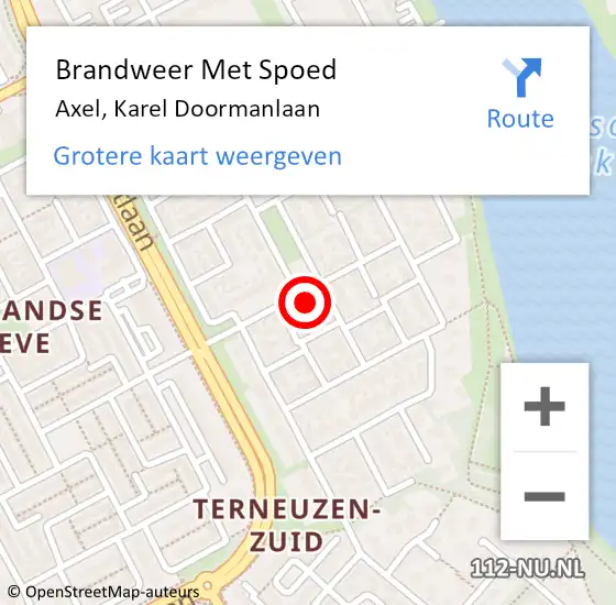 Locatie op kaart van de 112 melding: Brandweer Met Spoed Naar Axel, Karel Doormanlaan op 15 april 2022 22:10