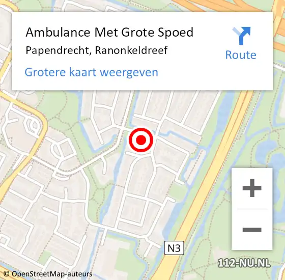 Locatie op kaart van de 112 melding: Ambulance Met Grote Spoed Naar Papendrecht, Ranonkeldreef op 15 april 2022 22:23