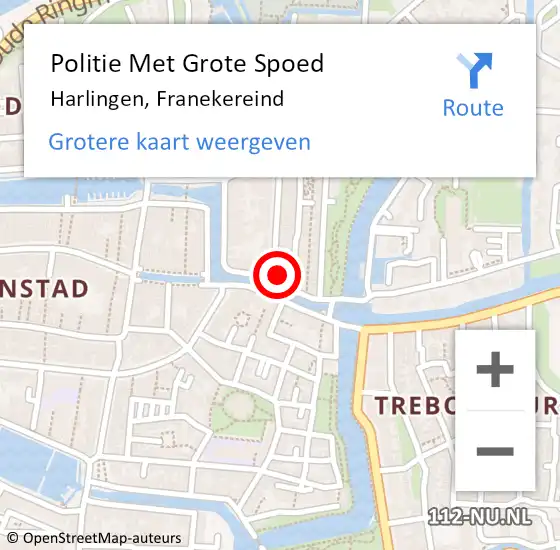 Locatie op kaart van de 112 melding: Politie Met Grote Spoed Naar Harlingen, Franekereind op 15 april 2022 22:41