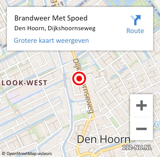 Locatie op kaart van de 112 melding: Brandweer Met Spoed Naar Den Hoorn, Dijkshoornseweg op 15 april 2022 22:46