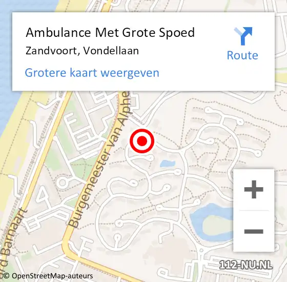 Locatie op kaart van de 112 melding: Ambulance Met Grote Spoed Naar Zandvoort, Vondellaan op 15 april 2022 22:56