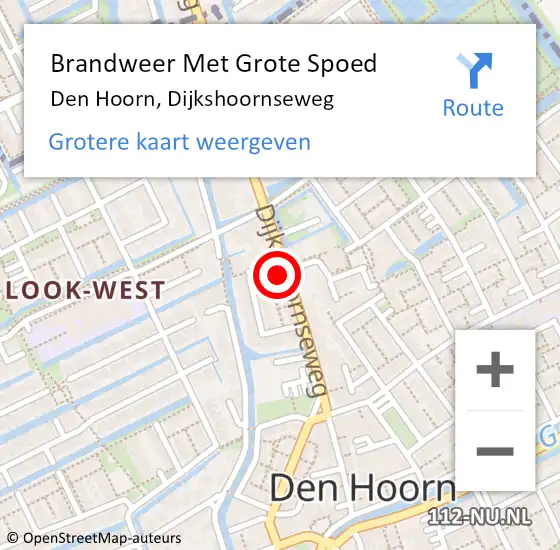 Locatie op kaart van de 112 melding: Brandweer Met Grote Spoed Naar Den Hoorn, Dijkshoornseweg op 15 april 2022 23:03