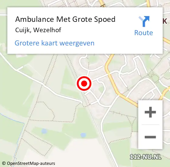 Locatie op kaart van de 112 melding: Ambulance Met Grote Spoed Naar Cuijk, Wezelhof op 15 april 2022 23:16