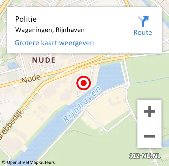 Locatie op kaart van de 112 melding: Politie Wageningen, Rijnhaven op 15 april 2022 23:24