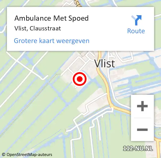 Locatie op kaart van de 112 melding: Ambulance Met Spoed Naar Vlist, Clausstraat op 15 april 2022 23:41