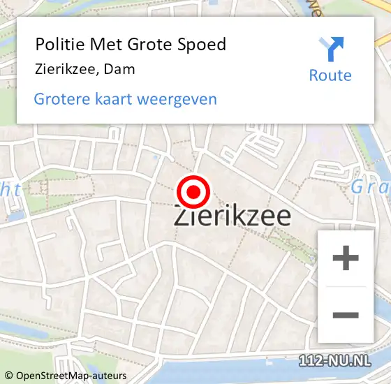 Locatie op kaart van de 112 melding: Politie Met Grote Spoed Naar Zierikzee, Dam op 16 april 2022 00:15