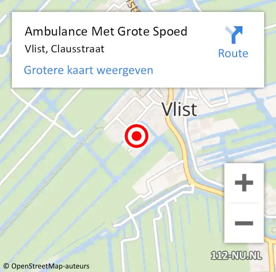 Locatie op kaart van de 112 melding: Ambulance Met Grote Spoed Naar Vlist, Clausstraat op 16 april 2022 00:37