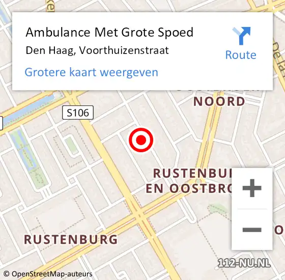 Locatie op kaart van de 112 melding: Ambulance Met Grote Spoed Naar Den Haag, Voorthuizenstraat op 16 april 2022 00:48