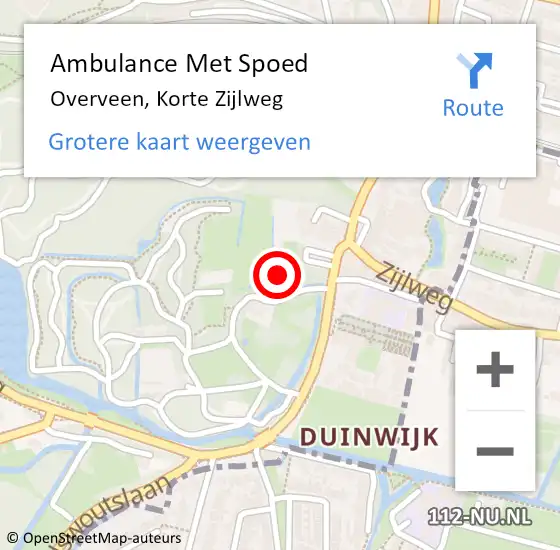 Locatie op kaart van de 112 melding: Ambulance Met Spoed Naar Overveen, Korte Zijlweg op 16 april 2022 01:38