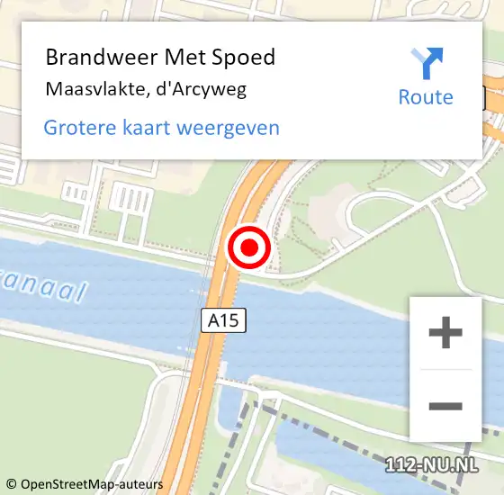 Locatie op kaart van de 112 melding: Brandweer Met Spoed Naar Maasvlakte, d'Arcyweg op 16 april 2022 01:51