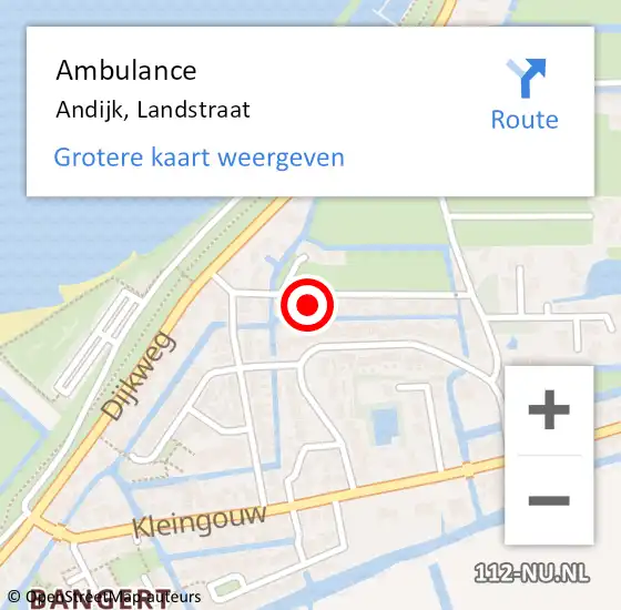 Locatie op kaart van de 112 melding: Ambulance Andijk, Landstraat op 16 april 2022 02:01