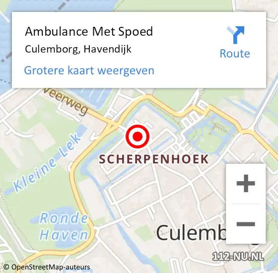 Locatie op kaart van de 112 melding: Ambulance Met Spoed Naar Culemborg, Havendijk op 16 april 2022 02:13