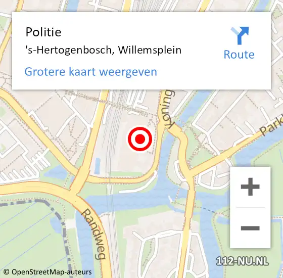 Locatie op kaart van de 112 melding: Politie 's-Hertogenbosch, Willemsplein op 16 april 2022 02:33