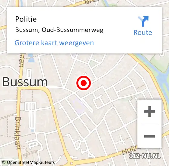 Locatie op kaart van de 112 melding: Politie Bussum, Oud-Bussummerweg op 16 april 2022 03:27