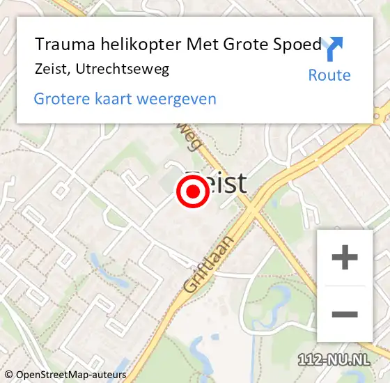 Locatie op kaart van de 112 melding: Trauma helikopter Met Grote Spoed Naar Zeist, Utrechtseweg op 16 april 2022 03:33